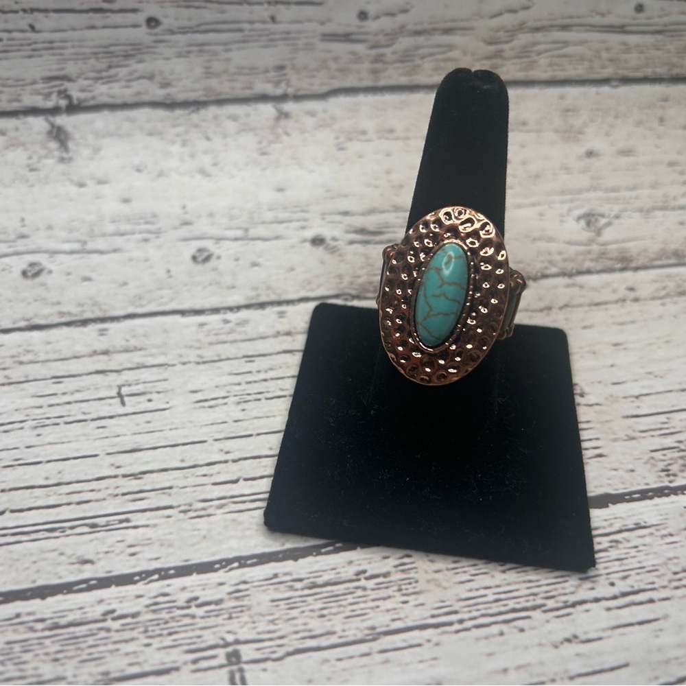 Turquoise‎ and Copper Stretchable Ring